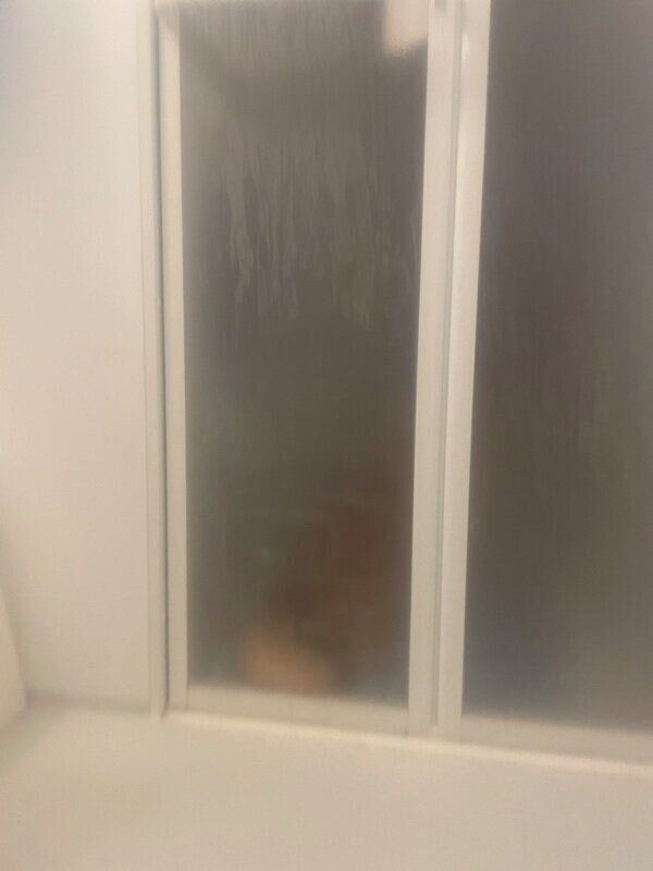 お風呂場の前で待つかぼすくん