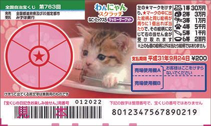 1等30万円×225本! 全国第763回「わんにゃんスクラッチ」
