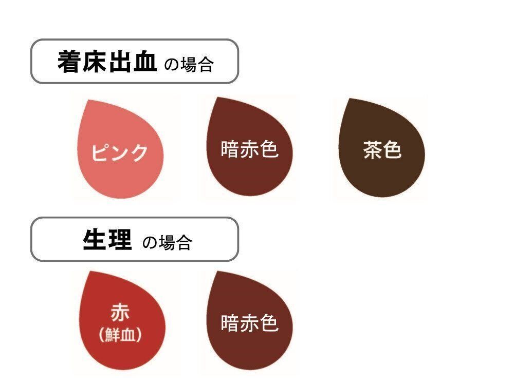 着床出血の場合と生理の場合の出血色見本