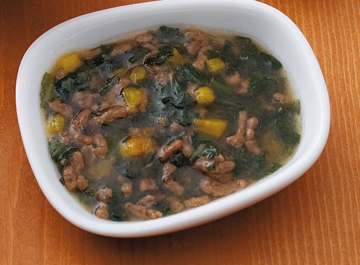 合いびき肉と春菊のスープ煮 （離乳後期 9～11カ月ごろ）