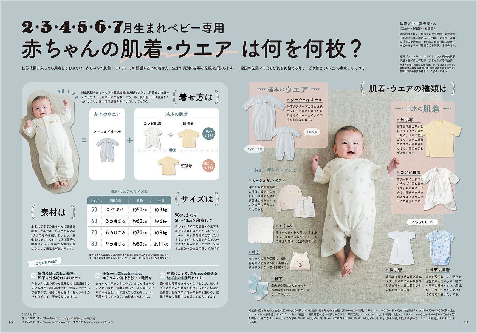 【特集】2・3・4・5・6・7月生まれベビー専用 赤ちゃんの肌着・ウエア 何を何枚？