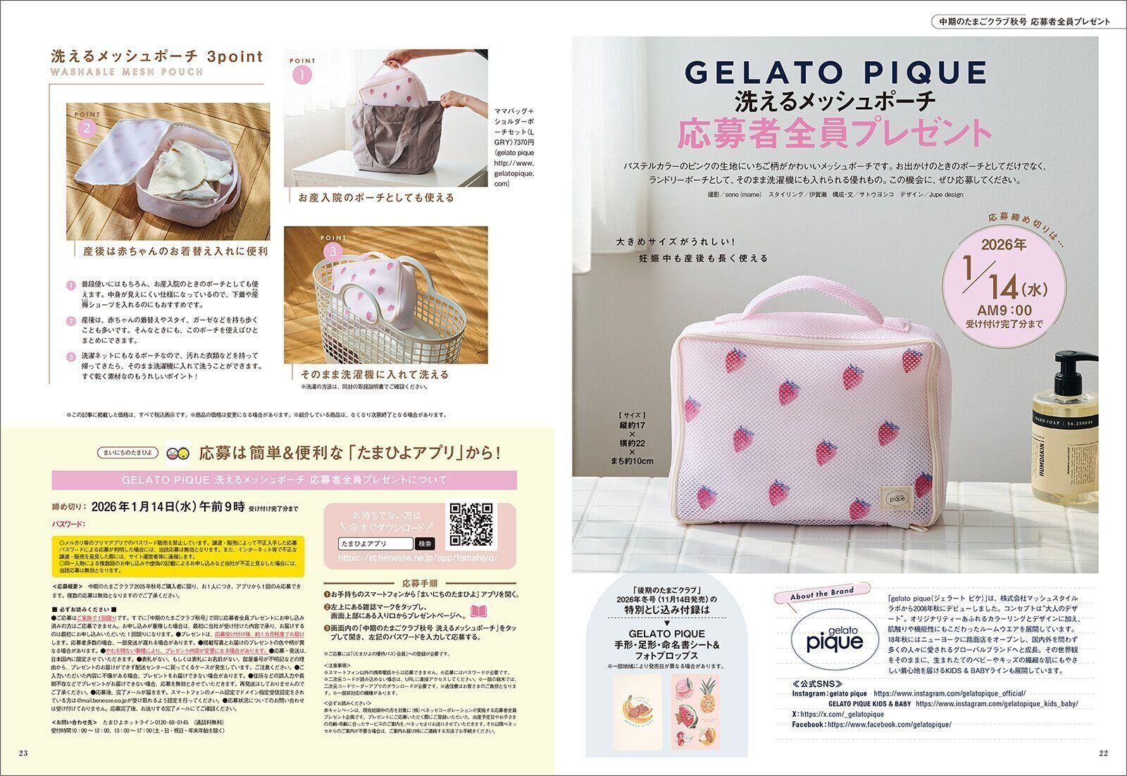 【応募者全員プレゼント】GELATO PIQUE 洗えるメッシュポーチ