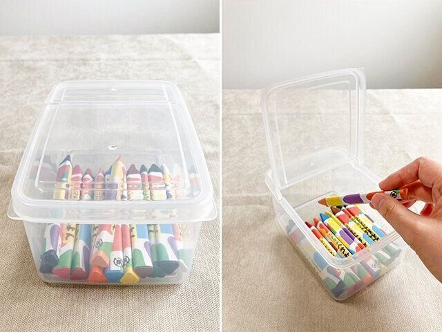 100均　3COINS おもちゃ収納　ダイソー　きざみねぎ保存パック　クレヨン収納