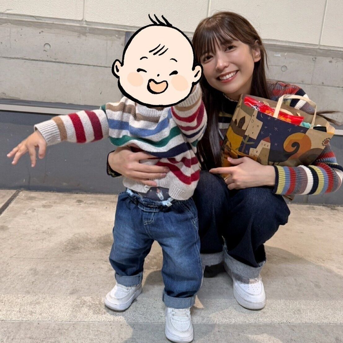 ゆんさんとコルクくん、ボーダーがおそろいのコーディネートで。