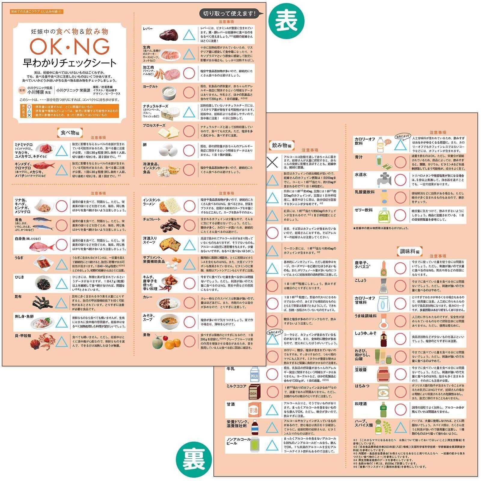 【とじ込み付録】妊娠中の食べ物＆飲み物「OK・NG」早わかりチェックシート