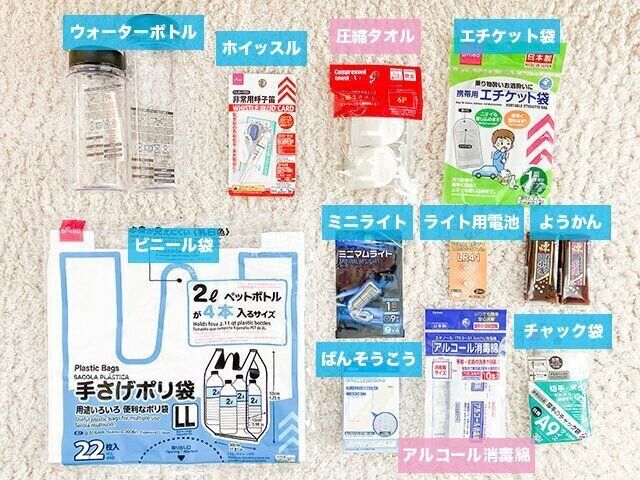 100均アイテムだけで防災ボトル