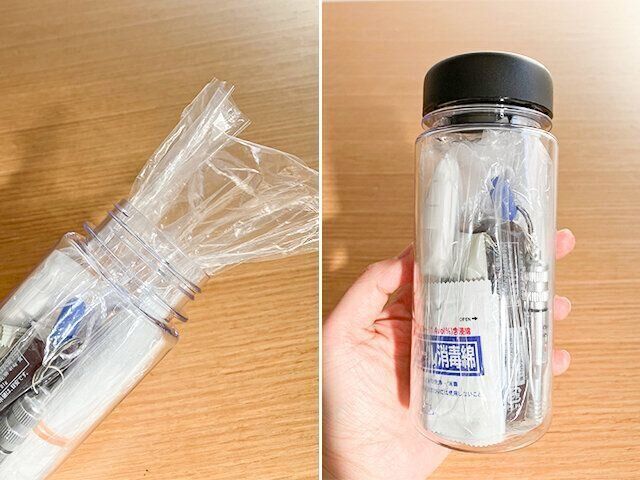100均アイテムだけで防災ボトル