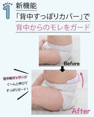 新機能「背中すっぽりカバー」で背中からのモレをガード：メリーズ ずっと肌さらエアスルー パンツ