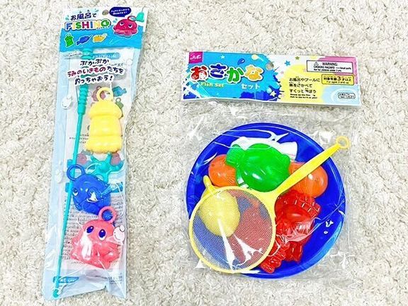 お風呂イヤイヤ 100均おもちゃ 『おふろdeプカプカフィッシング』『おさかなセット』