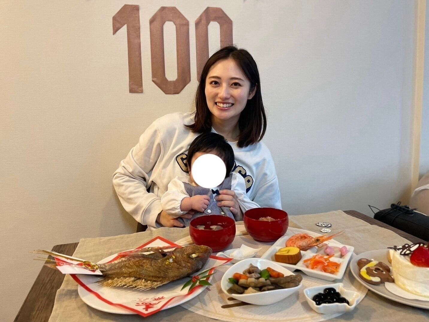 奥山かずささん、息子さんのお食い初めの写真