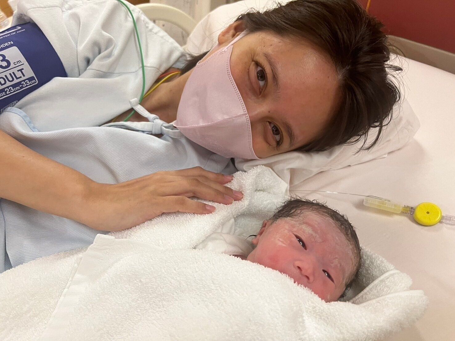 長男の出産直後の写真。