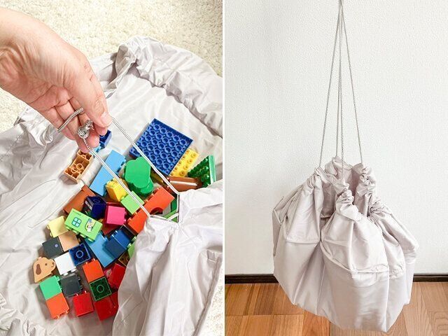 100均　3COINS おもちゃ収納　お片づけラウンドマット