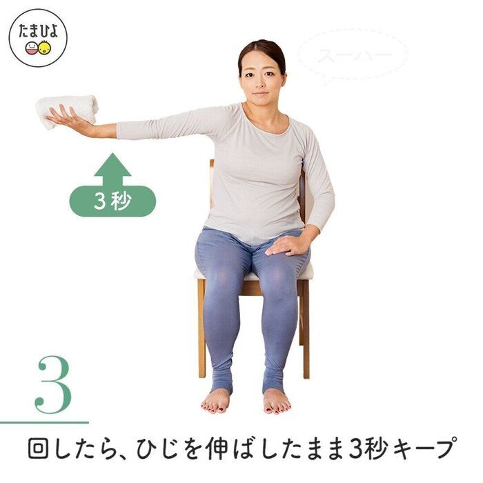 【3】回したら、ひじを伸ばしたまま3秒キープ