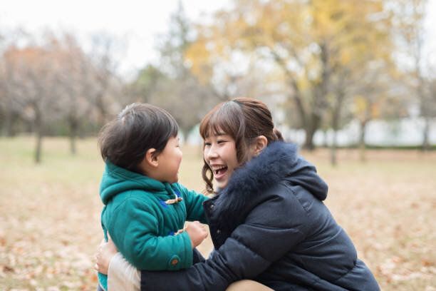 母、息子、そして秋の紅葉