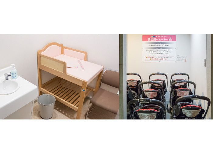全館バリアフリーでベビーカーの貸し出しも