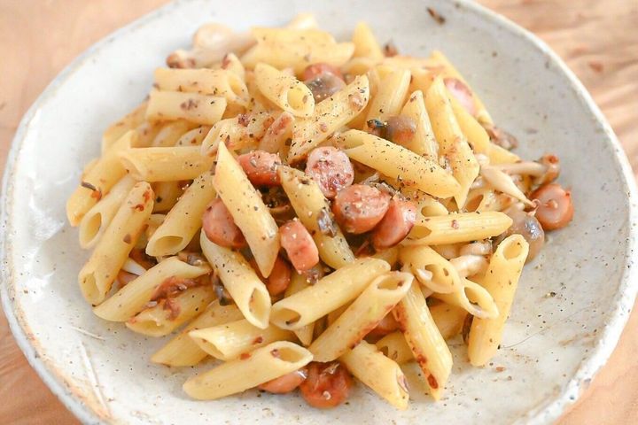 山形県産マッシュルームのクリームスープを使ったパスタ