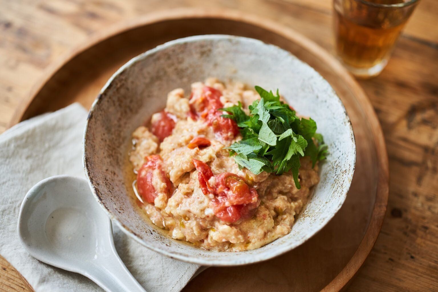 包丁なし、レンジで！オートミールのみそトマト雑炊