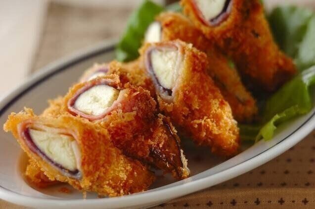 ベーコン入りナスのベーコン巻きフライ