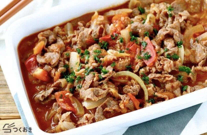 牛肉とガーリックトマトのさっと煮