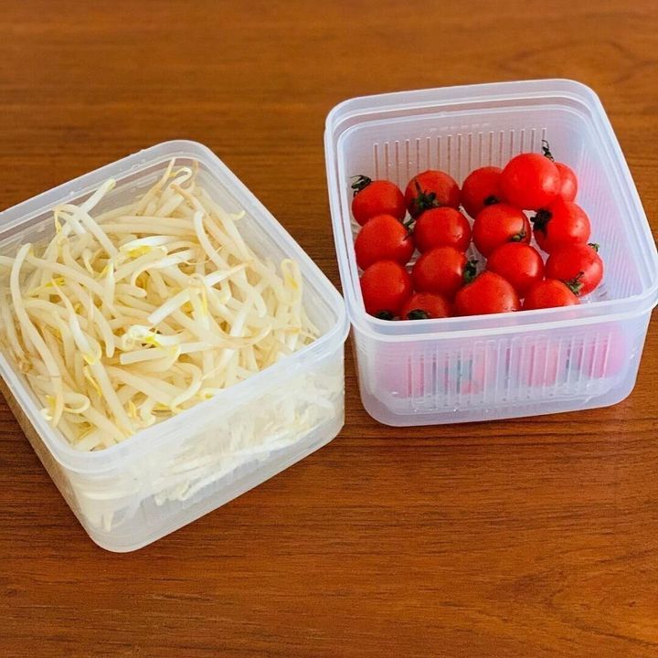 【セリア】時短につながる!便利なザル付き保存容器