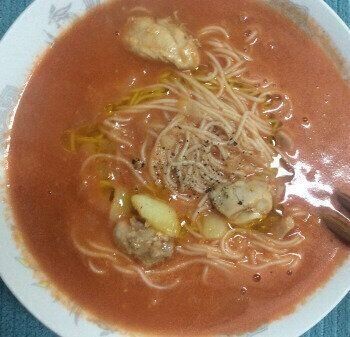 シチューリメイク♪トマトクリームにゅうめん