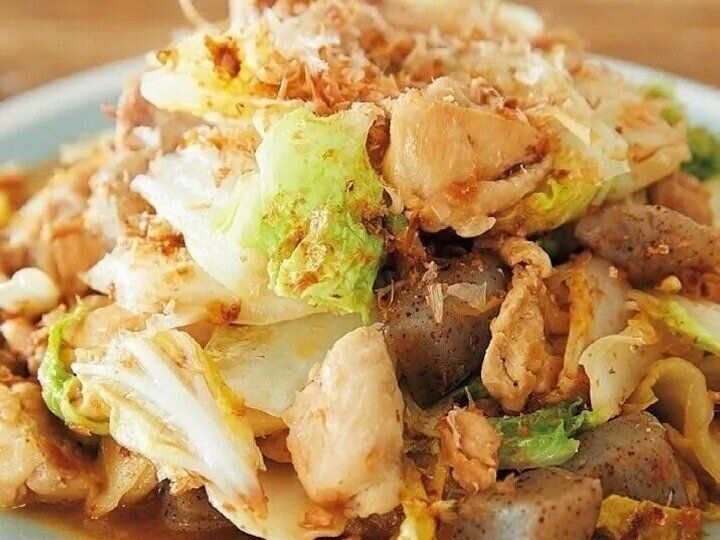 鶏肉と白菜のおかかこんにゃく炒め