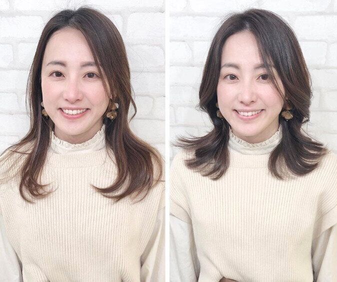 ひし形シルエットで小顔効果！大人ミディアム