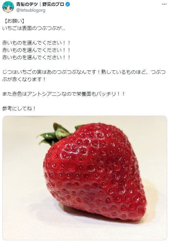 いちごは実が赤いものを選んで！