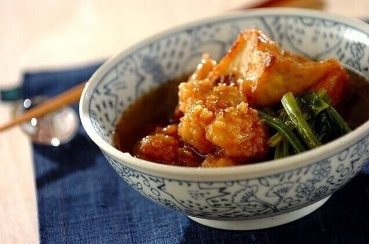 厚揚げと鶏の唐揚げの煮物