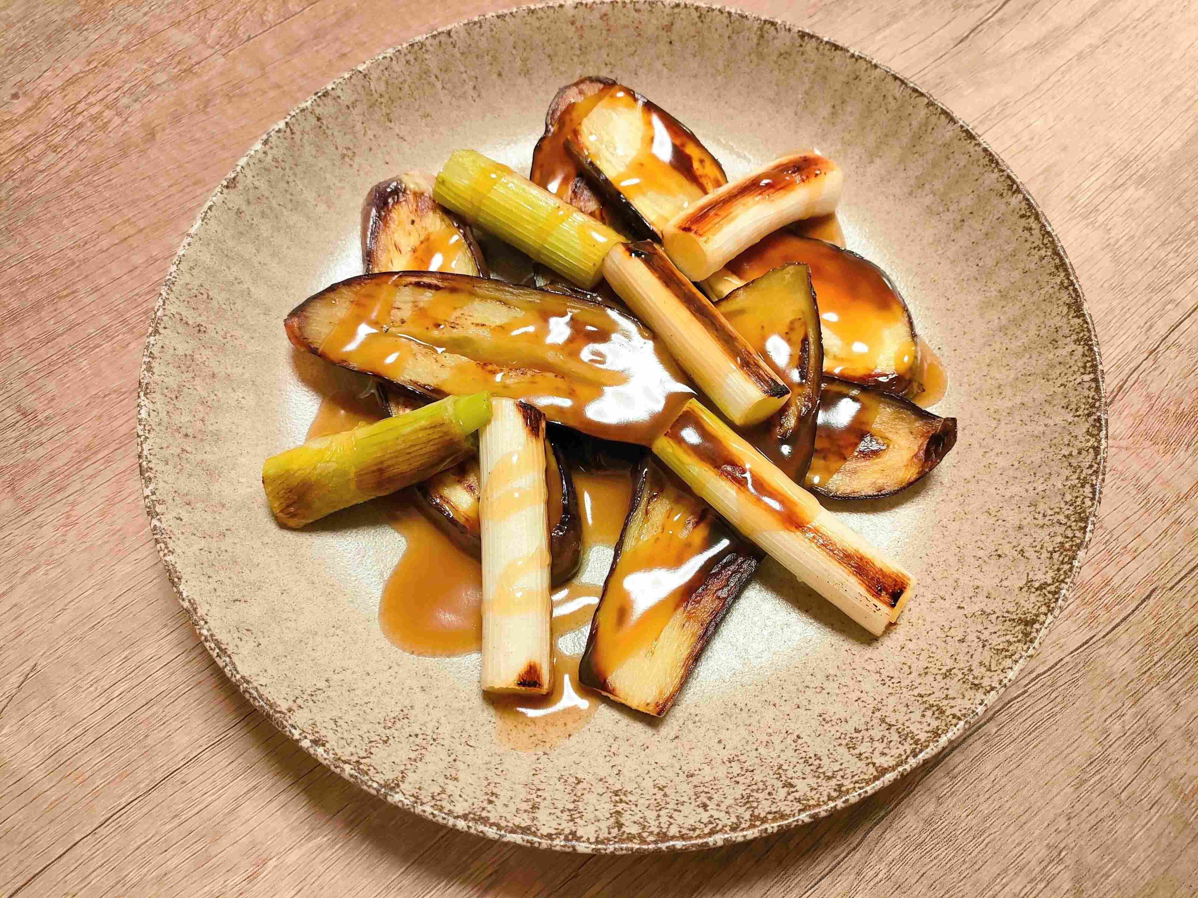 茄子と長ネギのグリル　ポン酢餡かけ