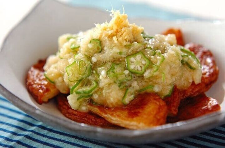 焼きさつま揚げのオクラおろしのせ