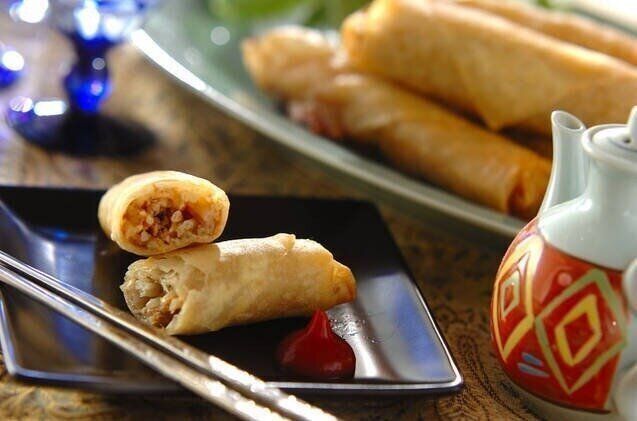 残り物カレーのモヤシ春巻き