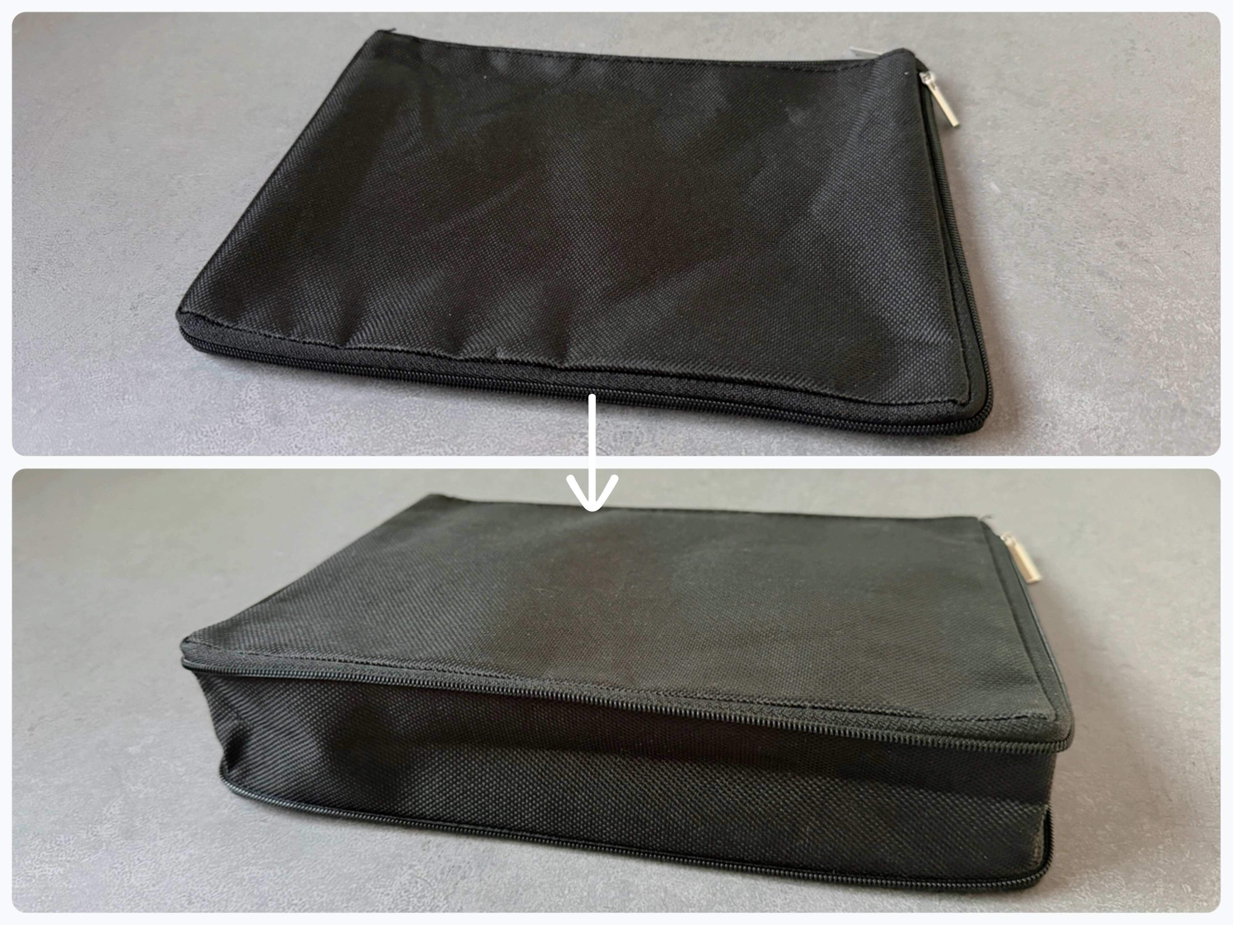 ファスナー付きでマチを広げられる