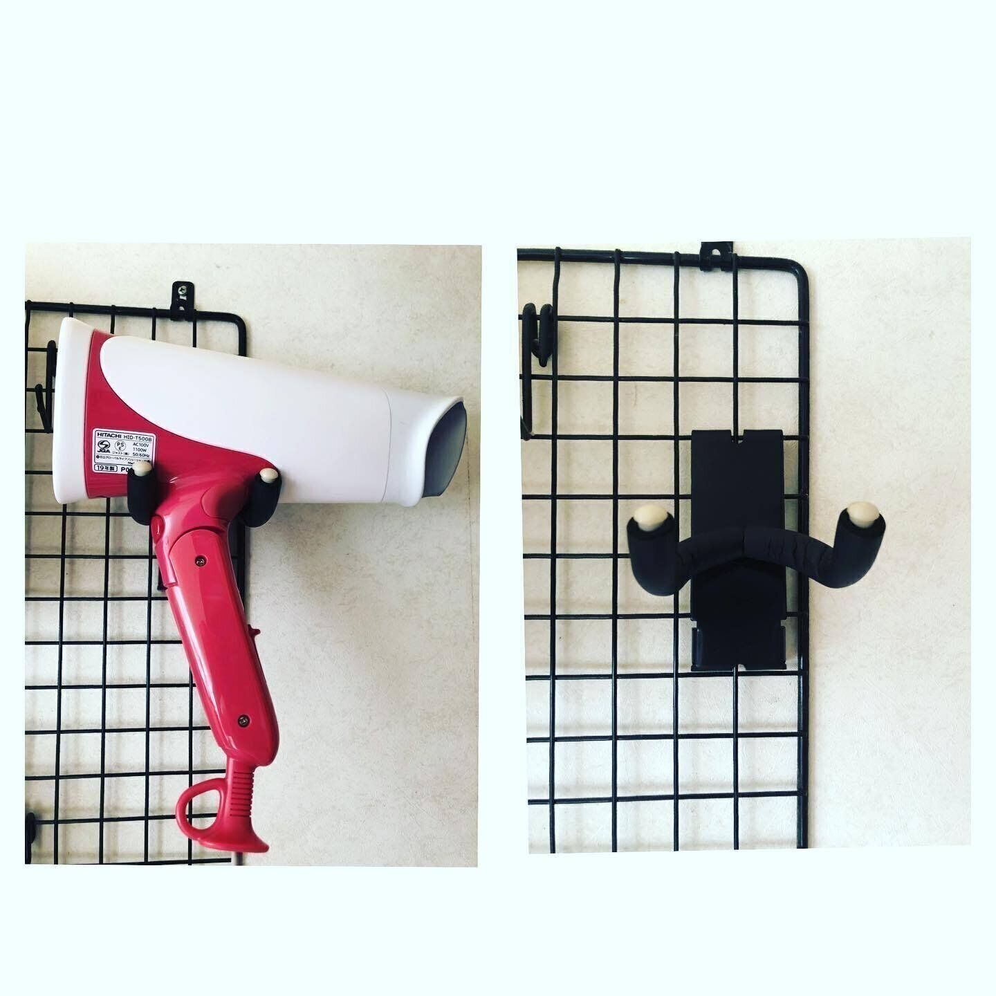 ワイヤーネットを使ったドライヤー収納方法