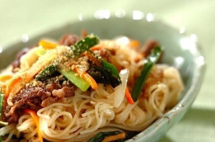 野菜たっぷり!ごま油香るそうめんのチャプチェ風