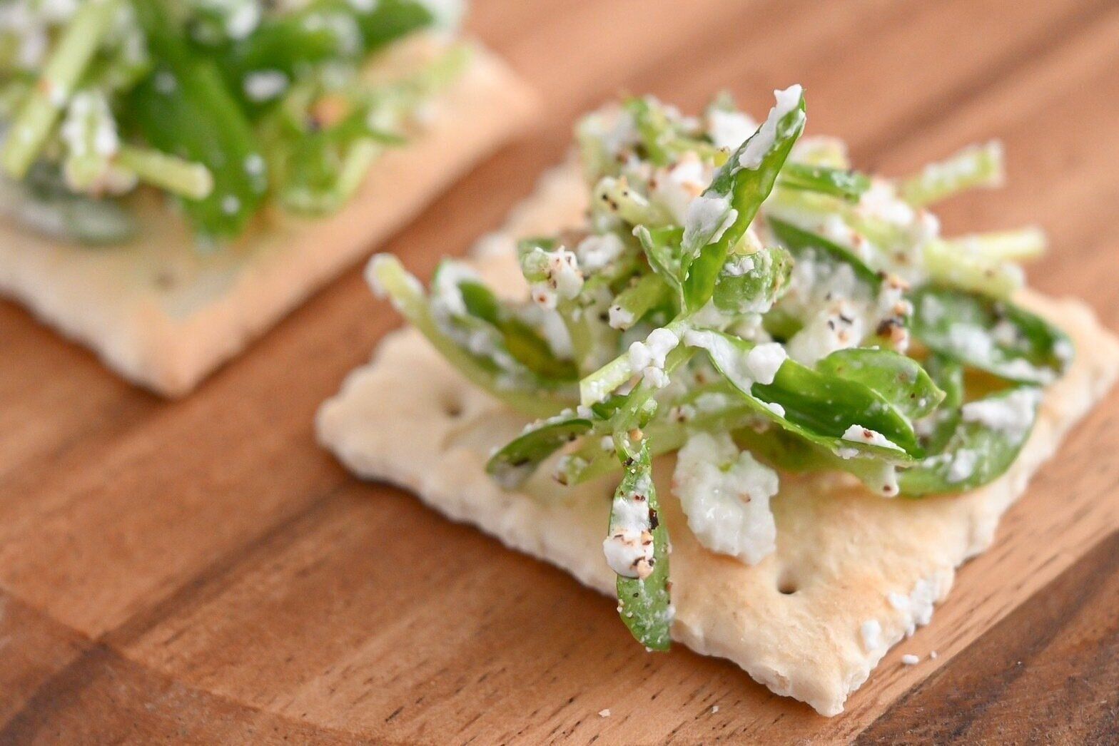 豆苗とカッテージチーズのカナッペ