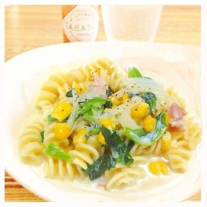 豆乳とマッシュポテトの素で作るクリームパスタ