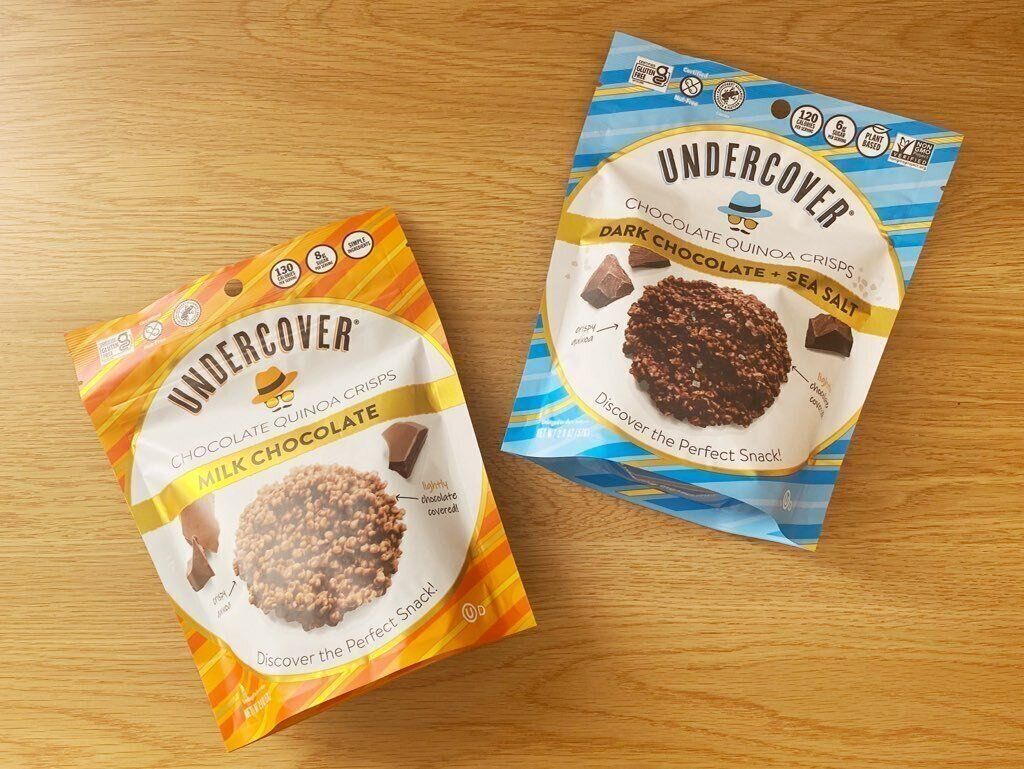 ミルクチョコレートキヌアクリスプ　ダークチョコレートシーソルトキヌアクリスプ