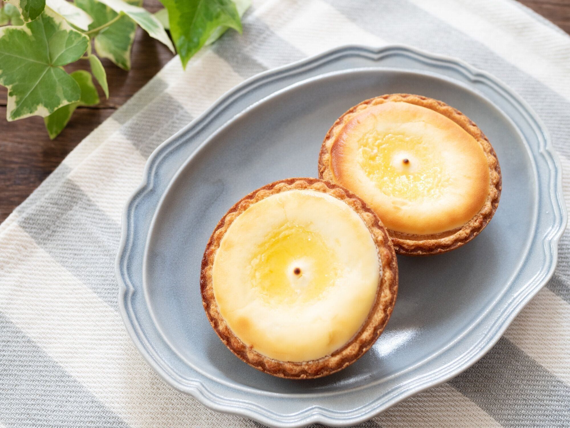 皿の上に焼きチーズタルト