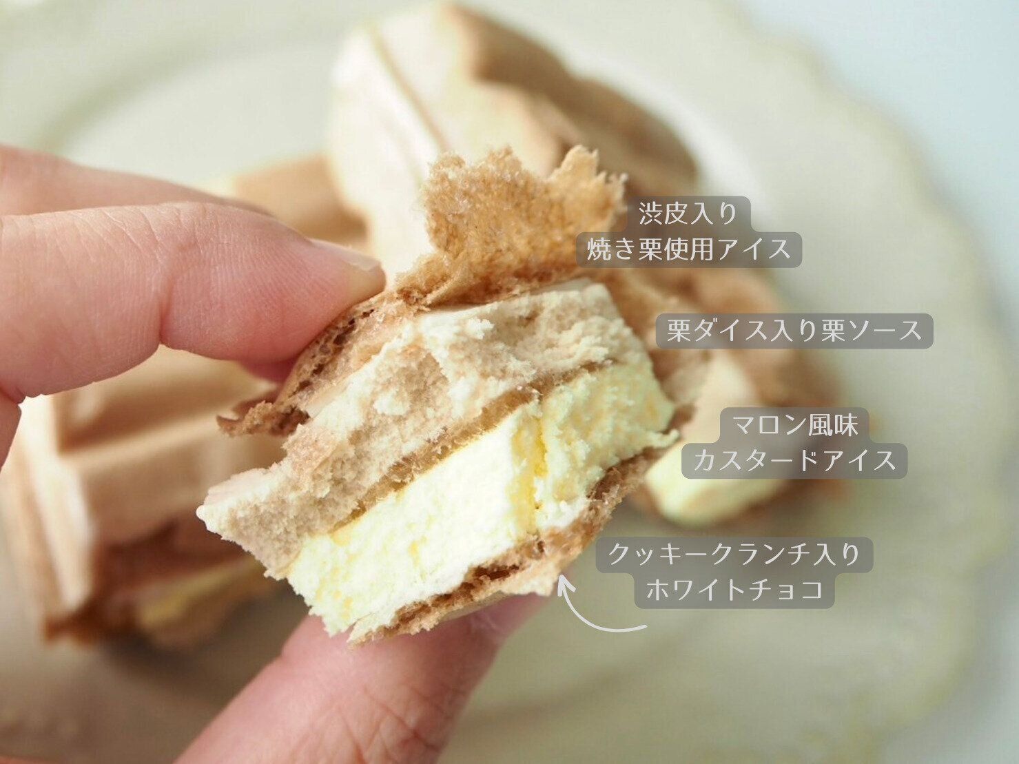 シャトレーゼ「DESSERTモナカ イタリア栗の焼き栗モンブラン」断面写真