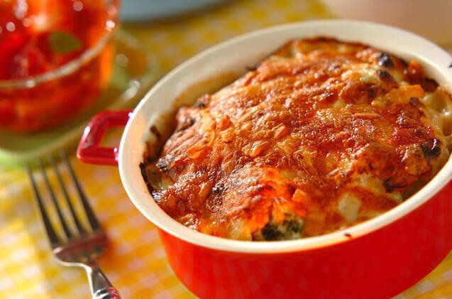  エビとキノコのマカロニグラタン