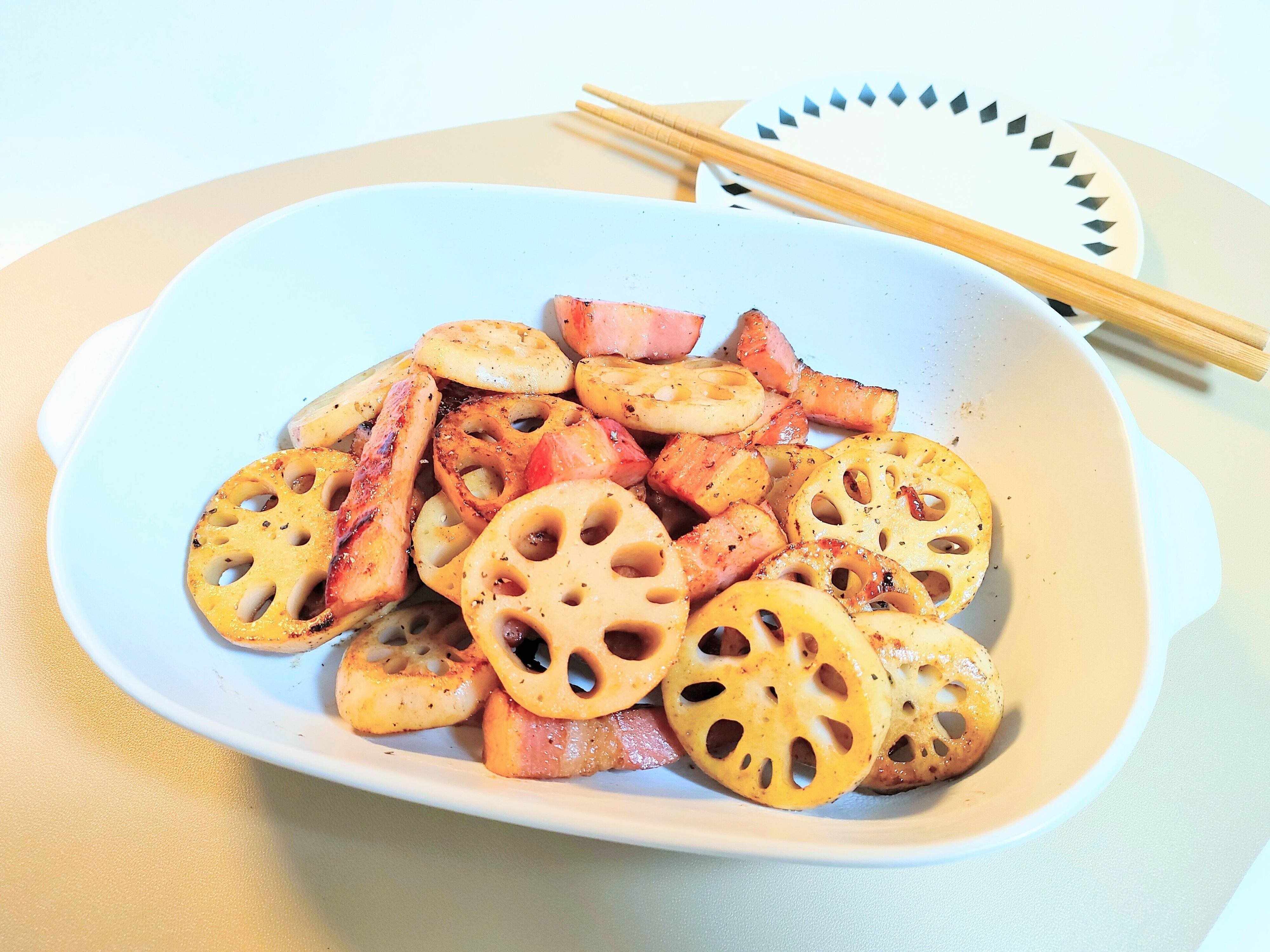 れんこんとベーコンのバター醤油焼き
