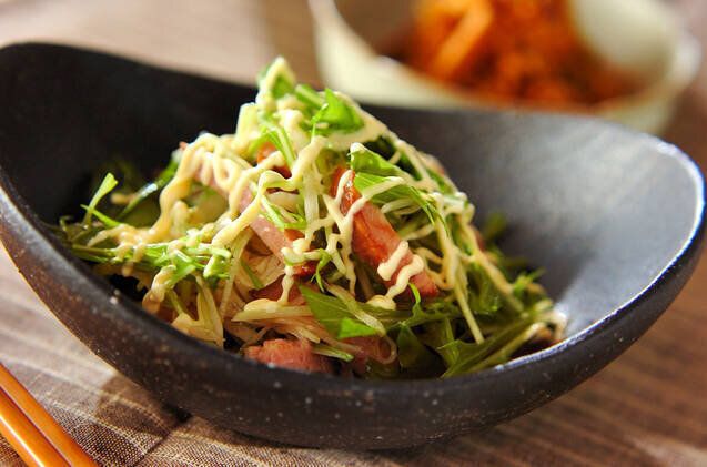  焼豚と水菜のサラダ