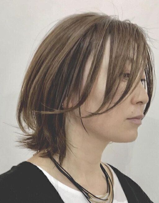 束感の出るハイライトで白髪ぼかし！ウルフボブ