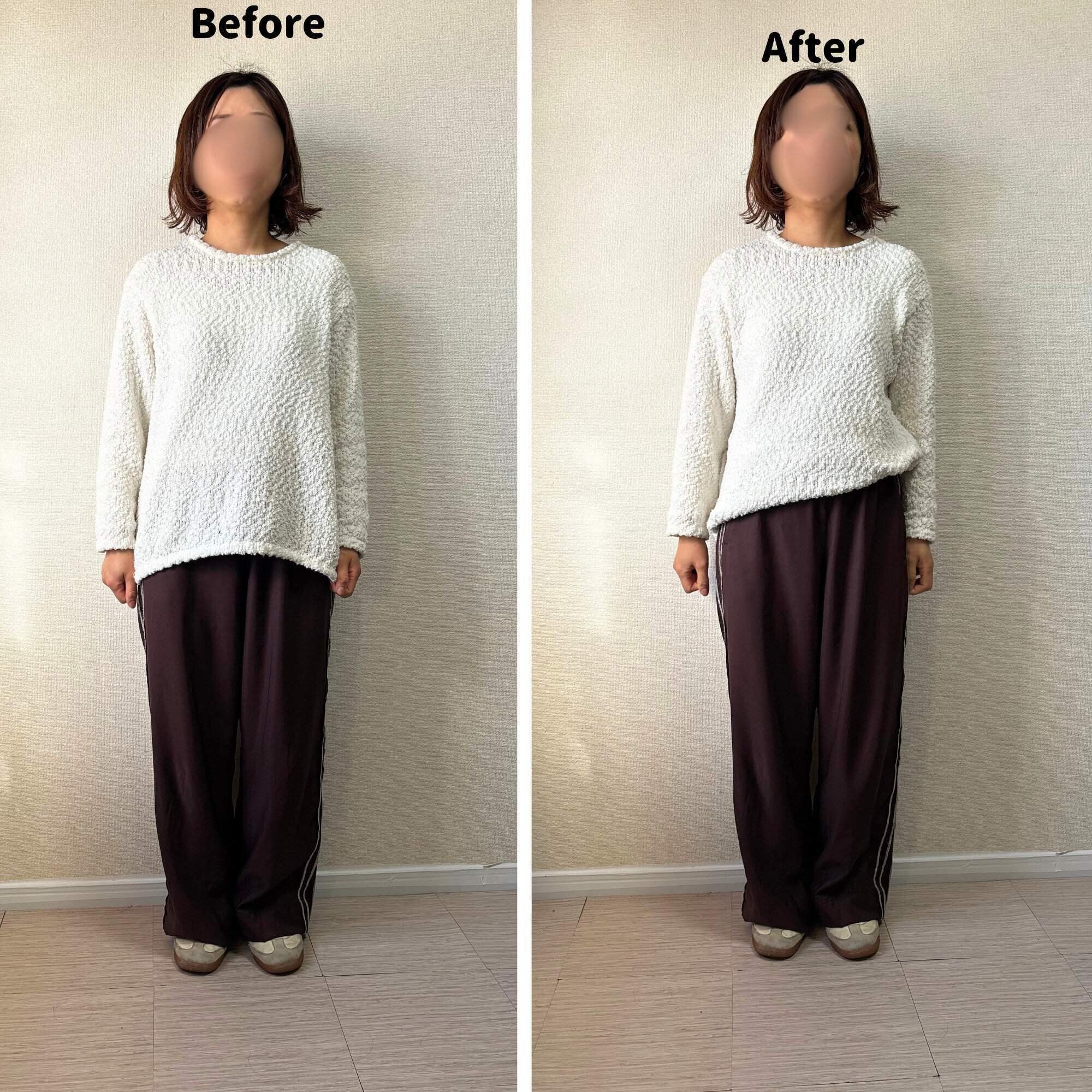 ニットを普通に着ている状態とサイドインしている時の比較