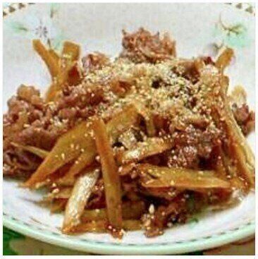 お弁当にも好評♪ごぼうと牛肉の甘辛いため！