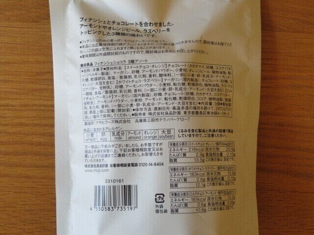 裏面パッケージの栄養成分表示