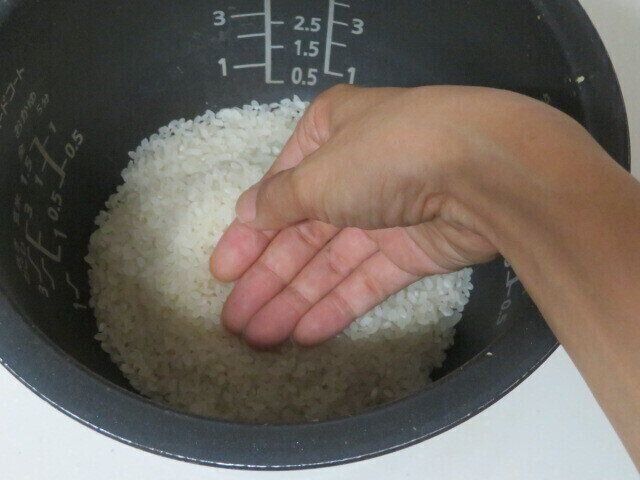 入れたお米をならしてみよう