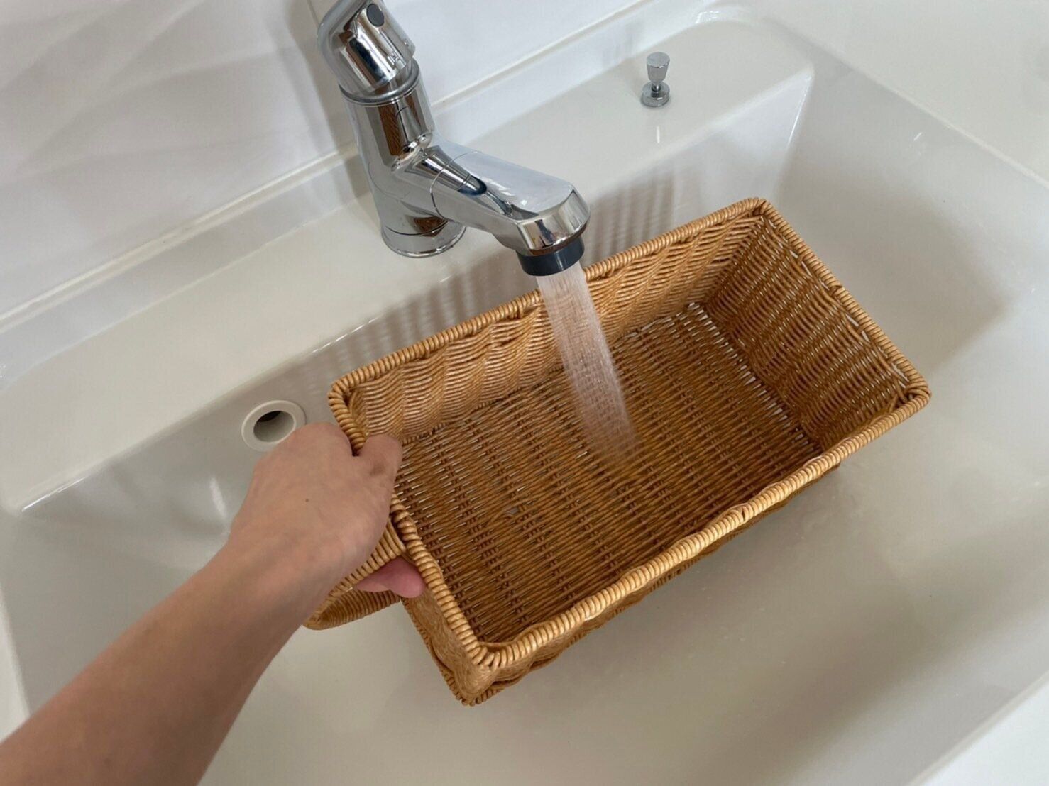 ラタン風なのに洗えて頑丈な作り！