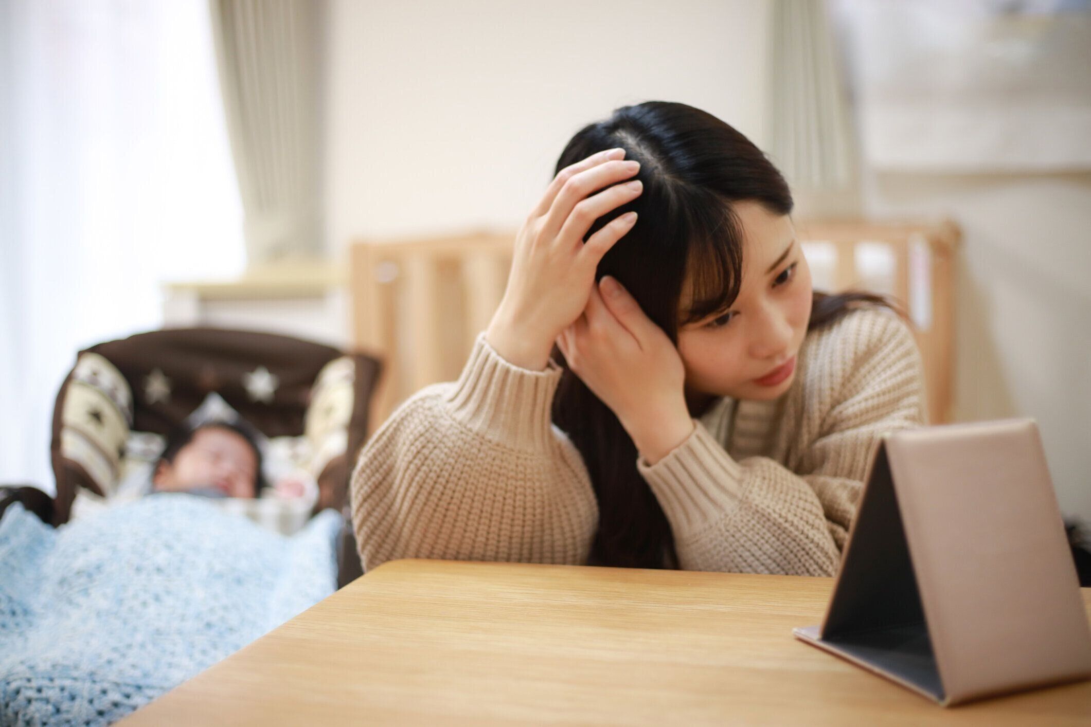 髪を気にする母